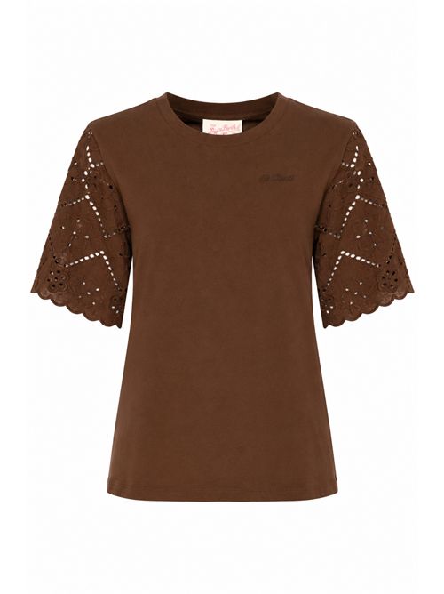 T-shirt Maisa in cotone con ricamo sangallo floreale Marrone Mc2 Saint Barth | MSA000208715L
